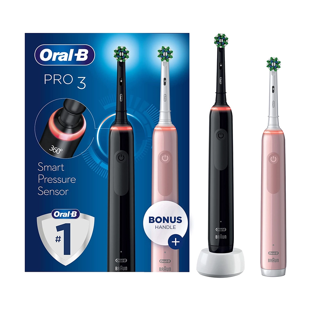 Электрическая зубная щетка Oral-B Pro 3, сет из 2 щеток, черный + розовый